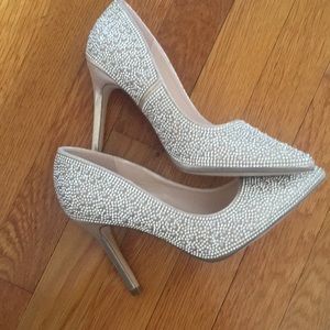 Pearl and rhinestone heels w/ rose gold undertone